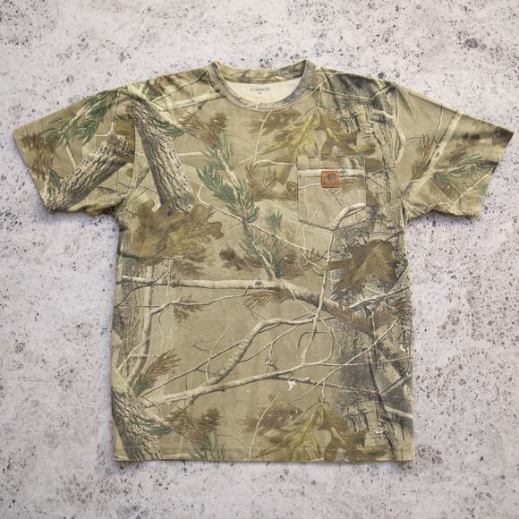 Vintage Carhartt K287 CAP Realtree Distressed & FADED Camo Pocket T-Shirt Medium - Picture 1 of 13